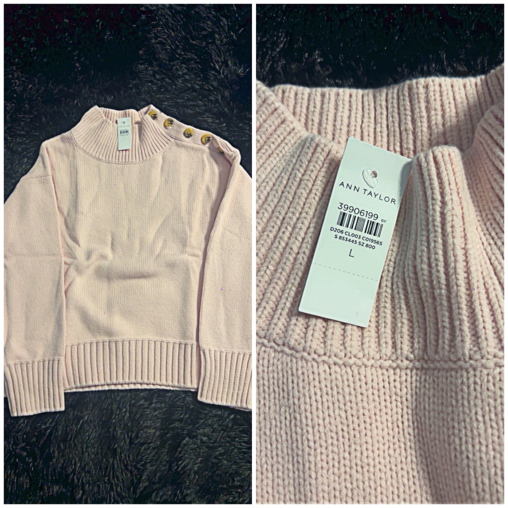 Ann Taylor Soft Pink Cowl Neck Sweater with Button Detail